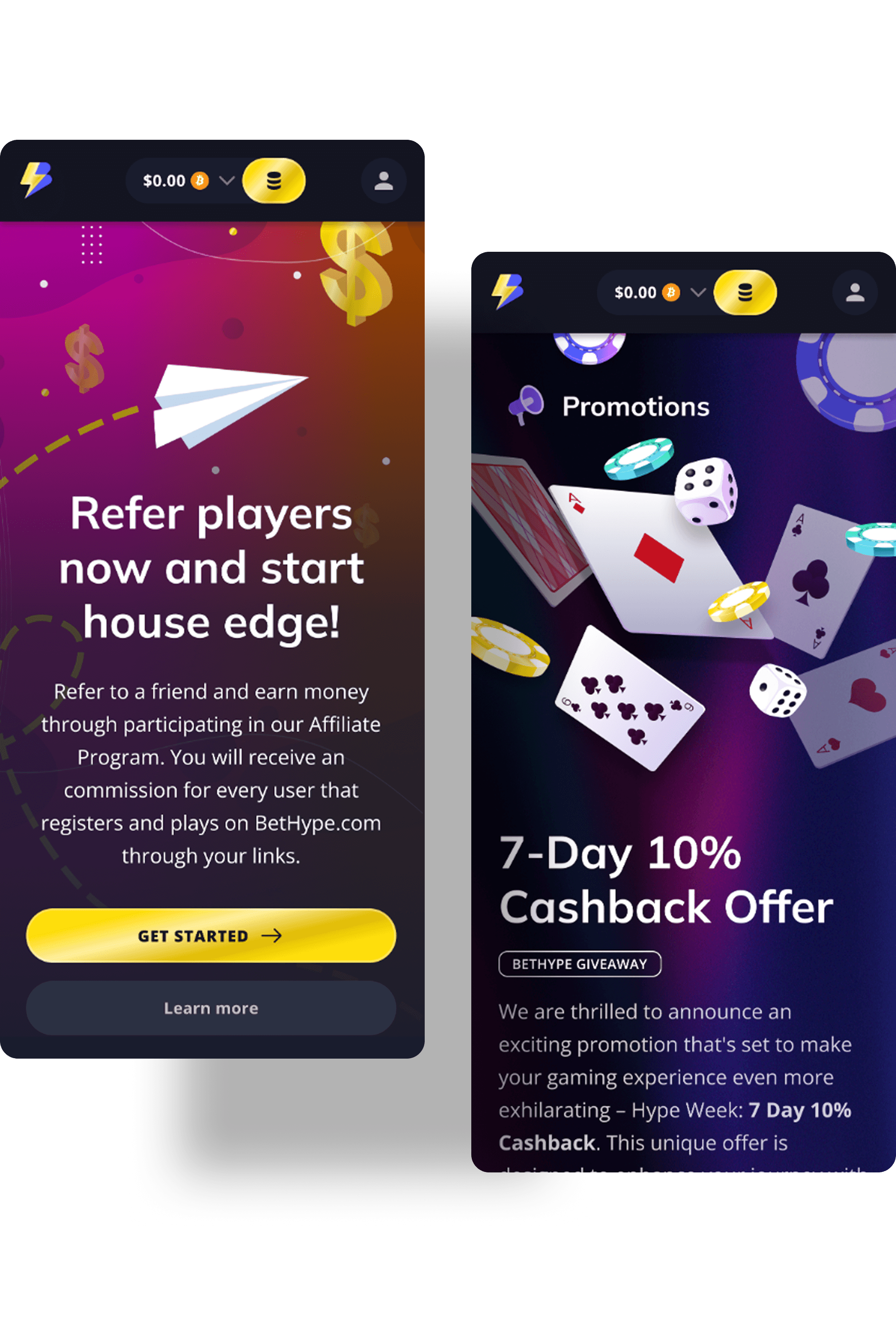 BetHype mobile screens